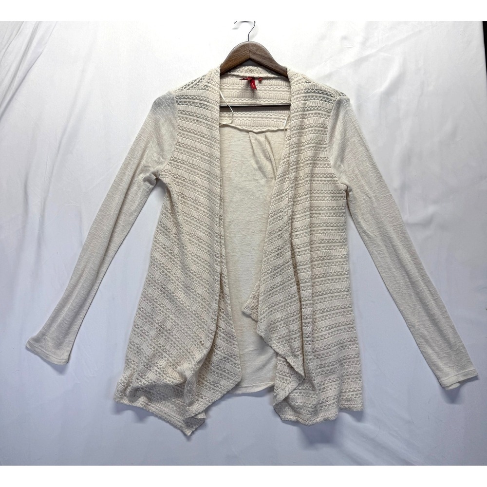 Red Camel Cardigan Sweater Womens M Beige Rayon Knit Waterfall Drape Open Front